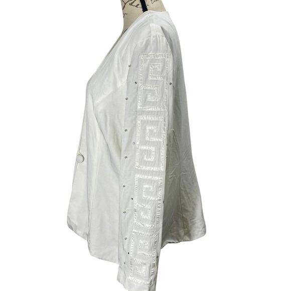 Vintage 90s Karen Miller Blazer White Embroidered Art Deco Jeweled Jacket Sz 16 - Picture 4 of 7